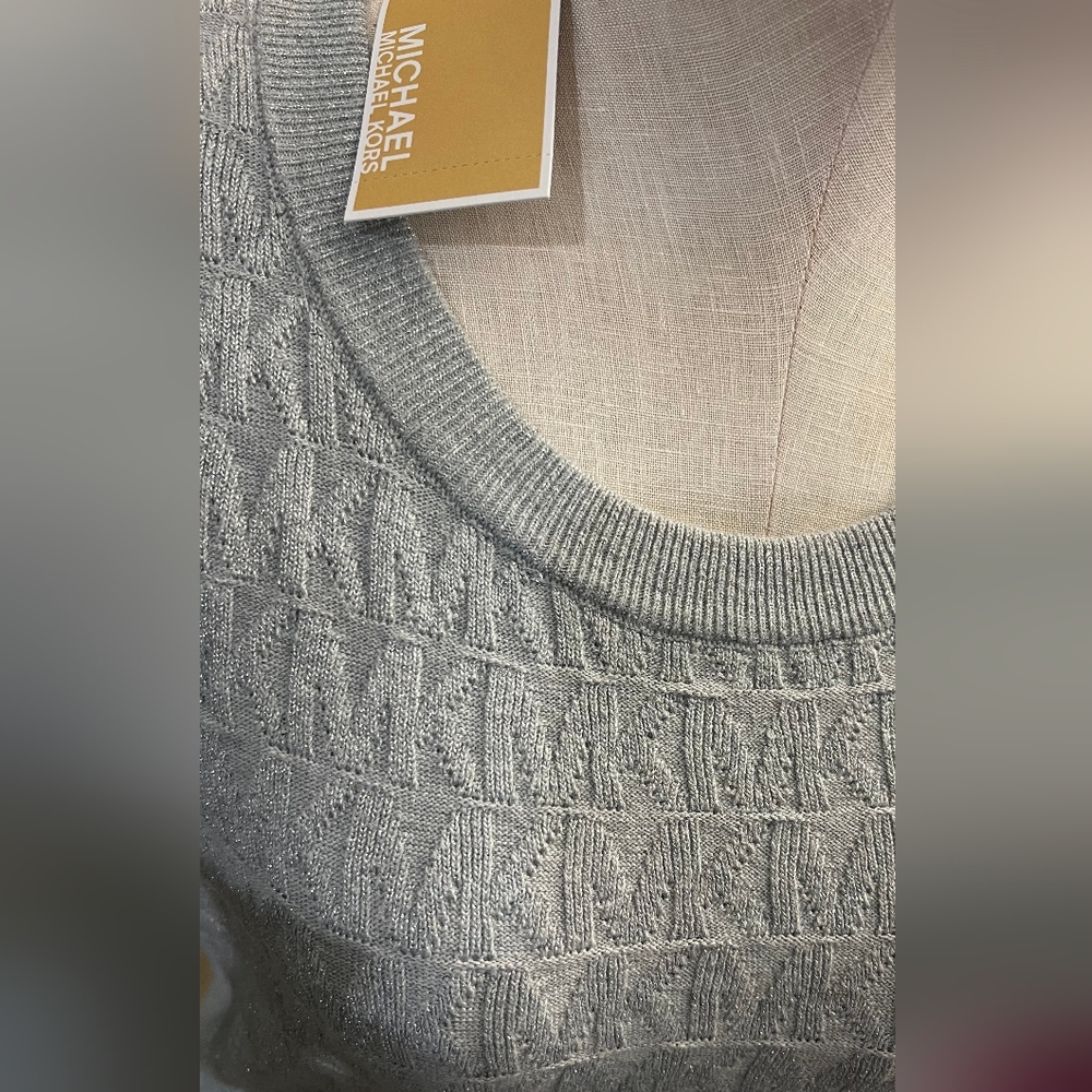 NWOT Michael Kors Grey Metallic Knit Dress - Picture 6 of 8